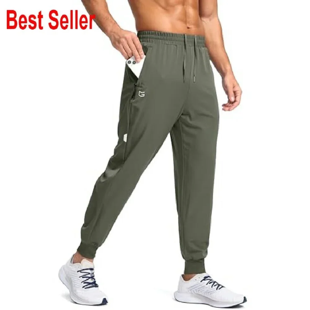 Men's Lightweight Joggers Quick Dry Athletic Pants Zipper Pockets Workout